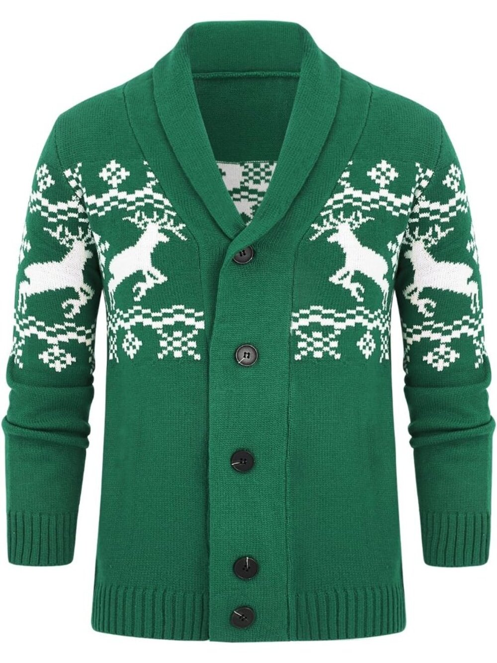 🆕Men's Green Chunky Cable Knit Cardigan Sweater Shawl Collar Button Down